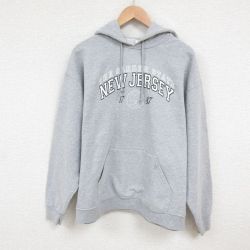 【50%OFF】L★古着 ラッセル 長袖 スウェット パーカー メンズ ニュージャージー グレー 霜降り 25may27 中古 スエット トレーナー トップス