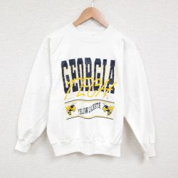 【50%OFF】S★古着 長袖 スウェット メンズ 90年代 90s ジョージアテック クルーネック USA製 白 ホワイト 25may27 中古 スエット トレーナー トップス