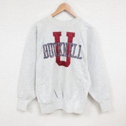 【50%OFF】L★古着 長袖 スウェット メンズ 90年代 90s U USA製 クルーネック 薄グレー 霜降り 25may27 中古 スエット トレーナー トップス