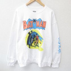 L★古着 長袖 スウェット メンズ DCコミックス バットマン BATMAN クルーネック 白 ホワイト 25may28 中古 スエット トレーナー トップス