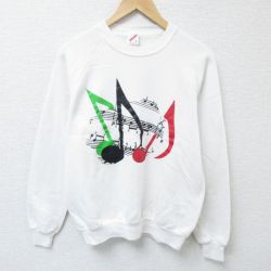 【50%OFF】M★古着 ジャージーズ 長袖 スウェット メンズ 80年代 80s 音符 ラグラン クルーネック USA製 白 ホワイト 25may28 中古 スエット トレーナー トップス