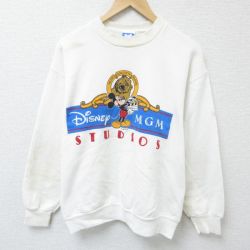L★古着 長袖 スウェット メンズ 80年代 80s ディズニー DISNEY ミッキー MICKEY MOUSE クルーネック USA製 白 ホワイト 25may28 中古 スエット トレーナー トップス