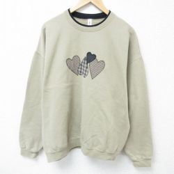 【50%OFF】XL★古着 ジャージーズ 長袖 スウェット メンズ ハート 大きいサイズ クルーネック ベージュ カーキ 25may28 中古 スエット トレーナー トップス