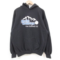 【50%OFF】L★古着 長袖 スウェット パーカー メンズ 90年代 90s ソフトボール コットン USA製 黒 ブラック 25may29 中古 スエット トレーナー トップス