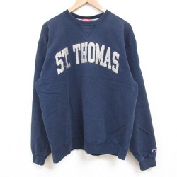 L★古着 チャンピオン champion 長袖 スウェット メンズ 00年代 00s THOMAS クルーネック 紺 ネイビー 25may29 中古 スエット トレーナー トップス