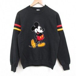 【20%OFF】S★古着 長袖 スウェット メンズ 80年代 80s ディズニー DISNEY ミッキー MICKEY MOUSE ラグラン クルーネック USA製 黒 ブラック 【spe】 25may29 中古 スエット トレーナー トップス