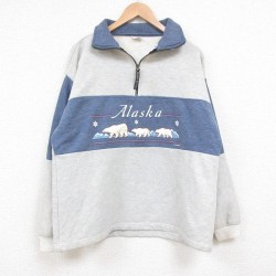 【50%OFF】L★古着 長袖 ハーフジップ スウェット メンズ 00年代 00s アラスカ USA製 グレー他 25may29 中古 スエット トレーナー トップス