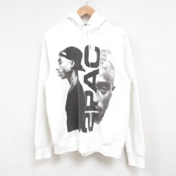 M★古着 長袖 ヒップホップ ラップ スウェット パーカー メンズ トゥパック 2パック 2PAC 白 ホワイト 25may29 中古 スエット トレーナー トップス