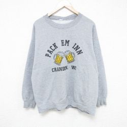 【50%OFF】L★古着 長袖 スウェット メンズ ビール クルーネック グレー 霜降り 25may28 中古 スエット トレーナー トップス