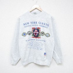 【50%OFF】M★古着 長袖 スウェット メンズ 90年代 90s NFL ニューヨークジャイアンツ クルーネック USA製 薄グレー 霜降り アメフト スーパーボウル 25may28 中古 スエット トレーナー トップス
