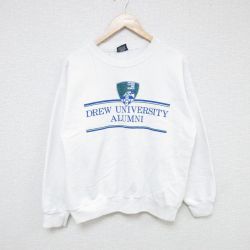 【50%OFF】L★古着 ジャンスポーツ 長袖 スウェット メンズ 90年代 90s ALUMNI クルーネック USA製 白 ホワイト 25may28 中古 スエット トレーナー トップス