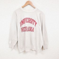XL★古着 チャンピオン Champion 長袖 スウェット メンズ 80年代 80s ネブラスカ ラグラン クルーネック USA製 生成り 25may28 中古 スエット トレーナー トップス