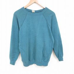 L★古着 長袖 スウェット メンズ 80年代 80s 無地 ラグラン クルーネック USA製 緑 グリーン 25may28 中古 スエット トレーナー トップス