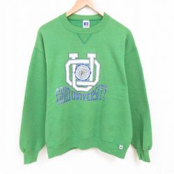 XL★古着 ラッセル 長袖 スウェット メンズ 90年代 90s オハイオ カレッジ クルーネック USA製 緑 グリーン 【spe】 25may28 中古 スエット トレーナー トップス