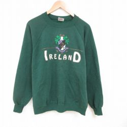 【50%OFF】XL★古着 ヘインズ Hanes 長袖 スウェット メンズ 90年代 90s アイルランド ラグラン クルーネック USA製 緑 グリーン 25may28 中古 スエット トレーナー トップス