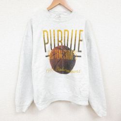 【50%OFF】XL★古着 フルーツオブザルーム 長袖 スウェット メンズ 90年代 90s パデュー 大きいサイズ クルーネック USA製 薄グレー 霜降り 25may28 中古 スエット トレーナー トップス