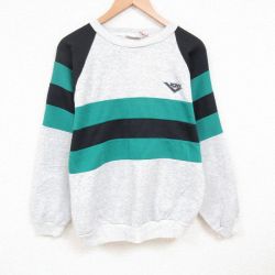 L★古着 ポニー 長袖 スウェット メンズ 90年代 90s ワンポイントロゴ ラグラン クルーネック 薄グレー他 霜降り 25may28 中古 スエット トレーナー トップス