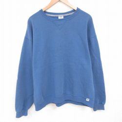 【50%OFF】XL★古着 ラッセル 長袖 スウェット メンズ 00年代 00s 無地 大きいサイズ クルーネック 紺 ネイビー 25may28 中古 スエット トレーナー トップス