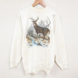 M★古着 長袖 スウェット メンズ 90年代 90s シカ クルーネック USA製 生成り 25may28 中古 スエット トレーナー トップス