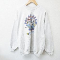 【50%OFF】XL★古着 長袖 スウェット メンズ 00年代 00s クマ 大きいサイズ クルーネック 薄グレー 霜降り 25may29 中古 スエット トレーナー トップス