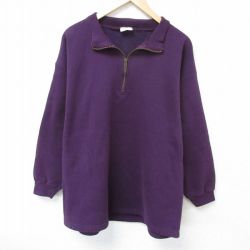【50%OFF】XL★古着 長袖 ハーフジップ スウェット メンズ 90年代 90s モックネック ハイネック 紫 パープル 25may29 中古 スエット トレーナー トップス
