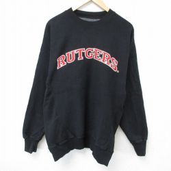 【50%OFF】XL★古着 STEVE&BARRYS 長袖 スウェット メンズ RUTGERS 大きいサイズ クルーネック 黒 ブラック 25may29 中古 スエット トレーナー トップス