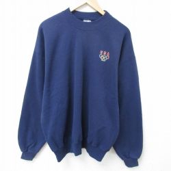 【50%OFF】XL★古着 ヘインズ Hanes 長袖 スウェット メンズ USAオリンピック クルーネック 紺 ネイビー 25may29 中古 スエット トレーナー トップス