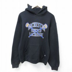 M★古着 ラッセル 長袖 スウェット パーカー メンズ 00年代 00s ラクロス 黒 ブラック 25may29 中古 スエット トレーナー トップス