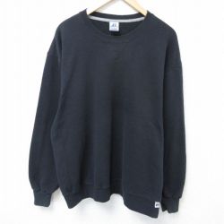 XL★古着 ラッセル 長袖 スウェット メンズ 00年代 00s 無地 大きいサイズ クルーネック 黒 ブラック 25may29 中古 スエット トレーナー トップス