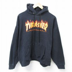 【50%OFF】XL★古着 スラッシャー 長袖 スウェット パーカー メンズ 黒 ブラック 25may29 中古 スエット トレーナー トップス