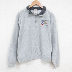 XL★古着 フルーツオブザルーム 長袖 ハーフジップ スウェット メンズ 00年代 00s ルーニーテューンズ LOONEY TUNES ロードランナー ワイリーコヨーテ グレー 霜降り 25may29 中古 スエット トレーナー トップス