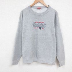 XL★古着 長袖 スウェット メンズ 00年代 00s NFL ニューイングランドペイトリオッツ 刺繍 大きいサイズ クルーネック グレー 霜降り アメフト スーパーボウル 25may29 中古 スエット トレーナー トップス