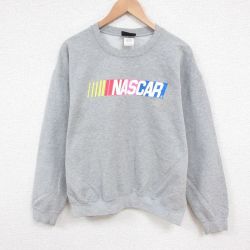 L★古着 長袖 スウェット メンズ 00年代 00s NASCAR クルーネック グレー 霜降り 25may29 中古 スエット トレーナー トップス