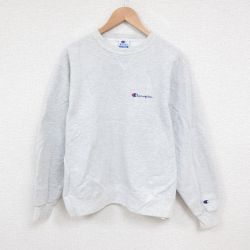 XL★古着 チャンピオン champion 長袖 スウェット メンズ 90年代 90s ワンポイントロゴ クルーネック 薄グレー 霜降り 25may29 中古 スエット トレーナー トップス