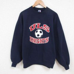 XL★古着 ラッセル 長袖 スウェット メンズ 90年代 90s サッカー クルーネック USA製 紺 ネイビー 【spe】 25jun04 中古 スエット トレーナー トップス