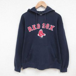 XL★古着 長袖 スウェット パーカー メンズ 00年代 00s MLB ボストンレッドソックス 紺 ネイビー メジャーリーグ ベースボール 野球 25jun04 中古 スエット トレーナー トップス