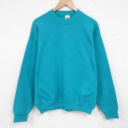 L★古着 フルーツオブザルーム 長袖 スウェット メンズ 90年代 90s 無地 クルーネック USA製 青緑 25jun04 中古 スエット トレーナー トップス