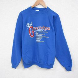 【20%OFF】L★古着 長袖 スウェット メンズ 80年代 80s グランパ クルーネック USA製 青 ブルー 25jun04 中古 スエット トレーナー トップス