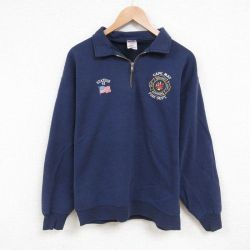 L★古着 ジャージーズ 長袖 ハーフジップ スウェット メンズ 00年代 00s 消防署 紺 ネイビー 25jun04 中古 スエット トレーナー トップス