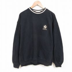 【20%OFF】XL★古着 長袖 スウェット メンズ ボカラトン 鹿の子 大きいサイズ クルーネック 黒 ブラック 25jun04 中古 スエット トレーナー トップス