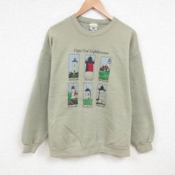 XL★古着 リー Lee 長袖 スウェット メンズ 00年代 00s 灯台 クルーネック 薄緑 グリーン 25jun04 中古 スエット トレーナー トップス