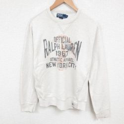L★古着 ラルフローレン Ralph Lauren 長袖 ブランド スウェット メンズ 90年代 90s クルーネック ベージュ カーキ 霜降り 25jun03 中古 スエット トレーナー トップス