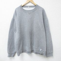 【50%OFF】XL★古着 ラッセル 長袖 スウェット メンズ 00年代 00s 無地 大きいサイズ クルーネック グレー 霜降り 25may30 中古 スエット トレーナー トップス