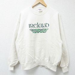 L★古着 ジャージーズ 長袖 スウェット メンズ 00年代 00s アイルランド 刺繍 クルーネック 薄ベージュ カーキ 25may30 中古 スエット トレーナー トップス