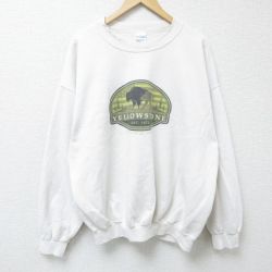 XL★古着 長袖 スウェット メンズ 00年代 00s イエローストーン 大きいサイズ クルーネック 白 ホワイト 25may30 中古 スエット トレーナー トップス
