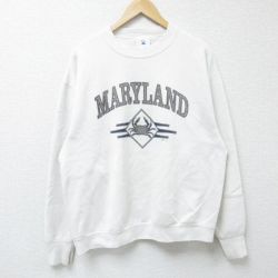 【50%OFF】L★古着 長袖 スウェット メンズ 90年代 90s カニ クルーネック USA製 白 ホワイト 25may30 中古 スエット トレーナー トップス