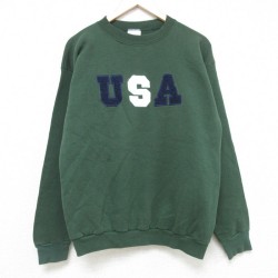 M★古着 TULTEX 長袖 スウェット メンズ USAロゴ クルーネック USA製 緑 グリーン 25may31 中古 スエット トレーナー トップス