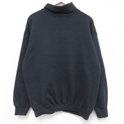 【50%OFF】L★古着 長袖 スウェット メンズ 90年代 90s 無地 タートルネック ハイネック USA製 黒 ブラック 【spe】 25may31 中古 スエット トレーナー トップス