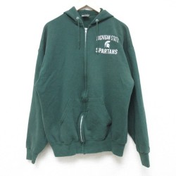 【20%OFF】XL★古着 ジャージーズ 長袖 ブランド フルジップ スウェット パーカー メンズ 00年代 00s ミシガン 緑 グリーン 25may31 中古 スエット トレーナー トップス