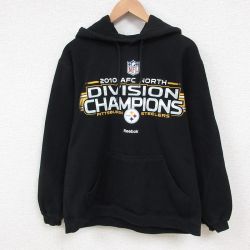L★古着 リーボック REEBOK 長袖 スウェット パーカー メンズ NFL ピッツバーグ 黒 ブラック アメフト スーパーボウル 25jun02 中古 スエット トレーナー トップス